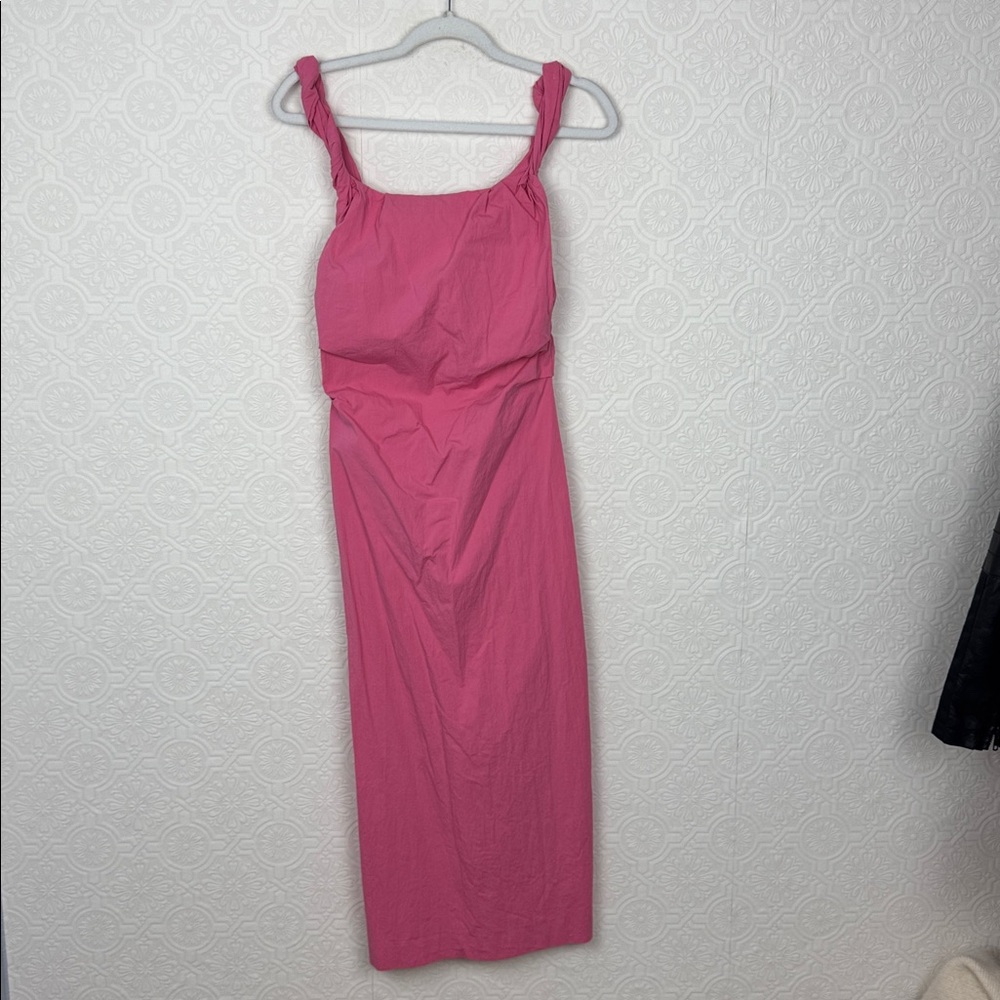 Zara Bubblegum Barbie‎ Pink Midi Dress Twist Straps Square Neck Dress small - Picture 2 of 8